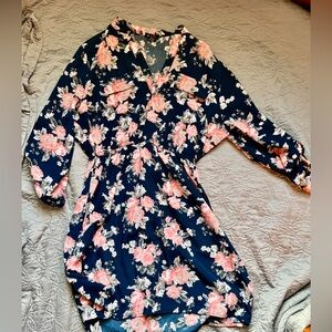 Rue21 Navy and Pink Floral Long Sleeve Dress